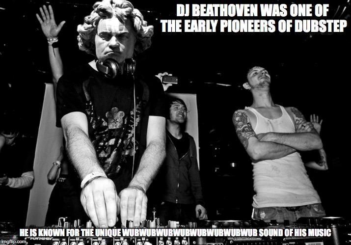 DJ Beathoven | DJ BEATHOVEN WAS ONE OF THE EARLY PIONEERS OF DUBSTEP; HE IS KNOWN FOR THE UNIQUE WUBWUBWUBWUBWUBWUBWUBWUB SOUND OF HIS MUSIC | image tagged in dj,beathoven,memes | made w/ Imgflip meme maker