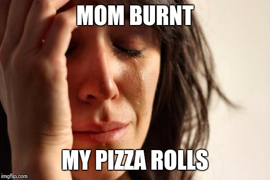 First World Problems Meme | MOM BURNT; MY PIZZA ROLLS | image tagged in memes,first world problems | made w/ Imgflip meme maker