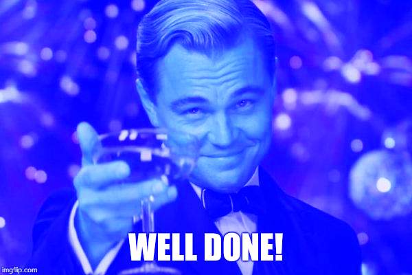 WELL DONE! | image tagged in memes,leonardo dicaprio cheers | made w/ Imgflip meme maker