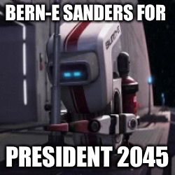 BERN-E SANDERS FOR; PRESIDENT 2045 | image tagged in bern-e | made w/ Imgflip meme maker