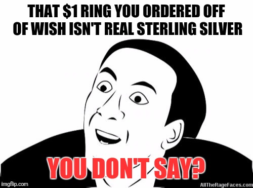 Reading reviews on wish, I see people have very unrealistic expectations | THAT $1 RING YOU ORDERED OFF OF WISH ISN'T REAL STERLING SILVER; YOU DON'T SAY? | image tagged in you dont say,memes | made w/ Imgflip meme maker