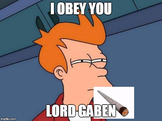 Futurama Fry Meme | I OBEY YOU; LORD GABEN | image tagged in memes,futurama fry | made w/ Imgflip meme maker