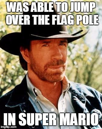 Was the only one who could... | WAS ABLE TO JUMP OVER THE FLAG POLE; IN SUPER MARIO | image tagged in memes,chuck norris,super mario | made w/ Imgflip meme maker