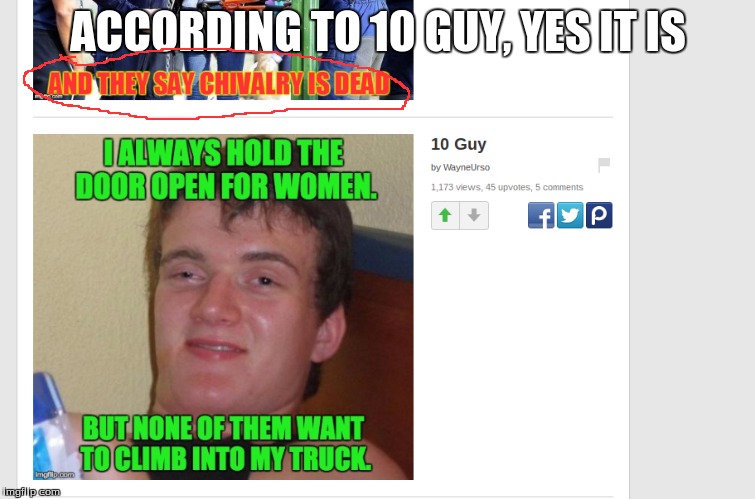 I love how perfectly the memes lined up! | ACCORDING TO 10 GUY, YES IT IS | image tagged in 10 guy,chivalry,dead | made w/ Imgflip meme maker