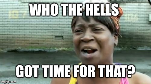 Ain't Nobody Got Time For That Meme | WHO THE HELLS GOT TIME FOR THAT? | image tagged in memes,aint nobody got time for that | made w/ Imgflip meme maker