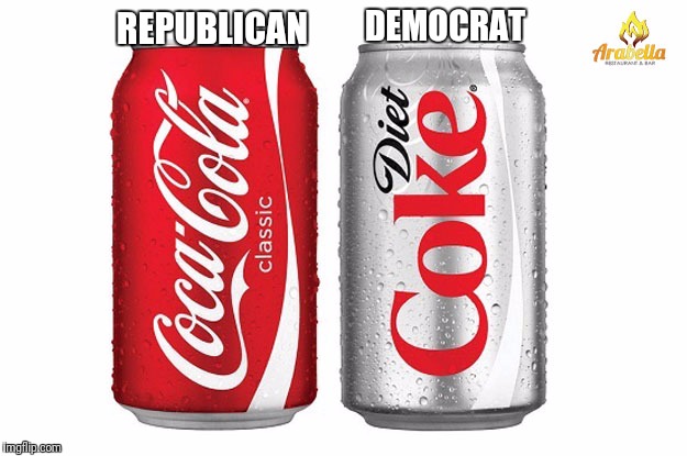 DEMOCRAT; REPUBLICAN | image tagged in coke diet coke,republican,democrat,america,politics | made w/ Imgflip meme maker