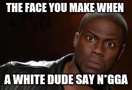 Kevin Hart | THE FACE YOU MAKE WHEN; A WHITE DUDE SAY N*GGA | image tagged in memes,kevin hart the hell | made w/ Imgflip meme maker