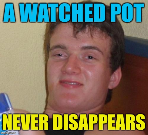 10 Guy | A WATCHED POT; NEVER DISAPPEARS | image tagged in memes,10 guy | made w/ Imgflip meme maker