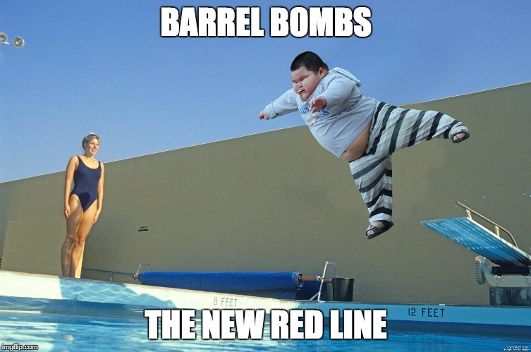 Barrel Bombs The New Red Line | BARREL BOMBS; THE NEW RED LINE | image tagged in barrel bombs,red line,syria,trump,war,weapon of mass destruction | made w/ Imgflip meme maker