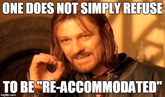 United Airlines one does not simply refuse | ONE DOES NOT SIMPLY REFUSE; TO BE "RE-ACCOMMODATED" | image tagged in memes,one does not simply,united,airlines | made w/ Imgflip meme maker