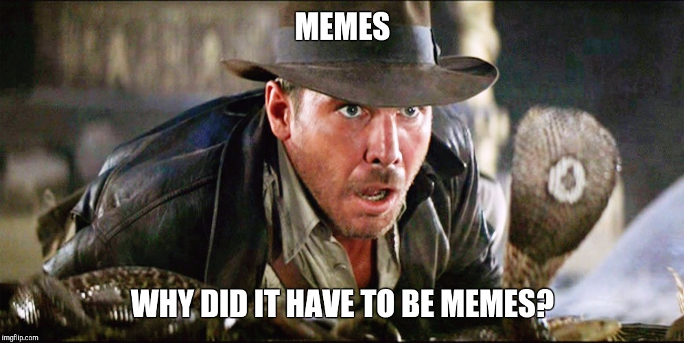 Indiana Jones Snakes | MEMES; WHY DID IT HAVE TO BE MEMES? | image tagged in indiana jones snakes | made w/ Imgflip meme maker