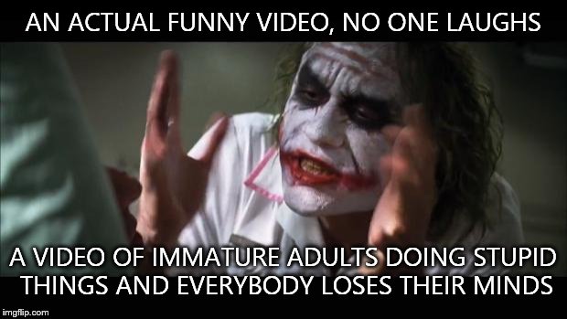 This is how I feel | AN ACTUAL FUNNY VIDEO, NO ONE LAUGHS; A VIDEO OF IMMATURE ADULTS DOING STUPID THINGS AND EVERYBODY LOSES THEIR MINDS | image tagged in memes,and everybody loses their minds | made w/ Imgflip meme maker