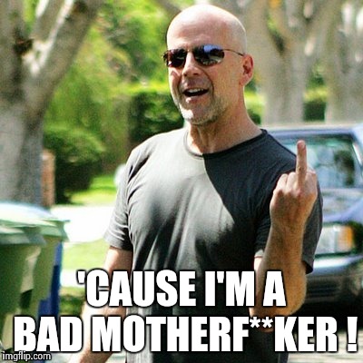 'CAUSE I'M A BAD MOTHERF**KER ! | image tagged in bruce willis | made w/ Imgflip meme maker