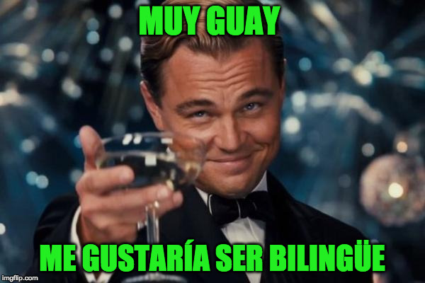 Leonardo Dicaprio Cheers Meme | MUY GUAY ME GUSTARÍA SER BILINGÜE | image tagged in memes,leonardo dicaprio cheers | made w/ Imgflip meme maker