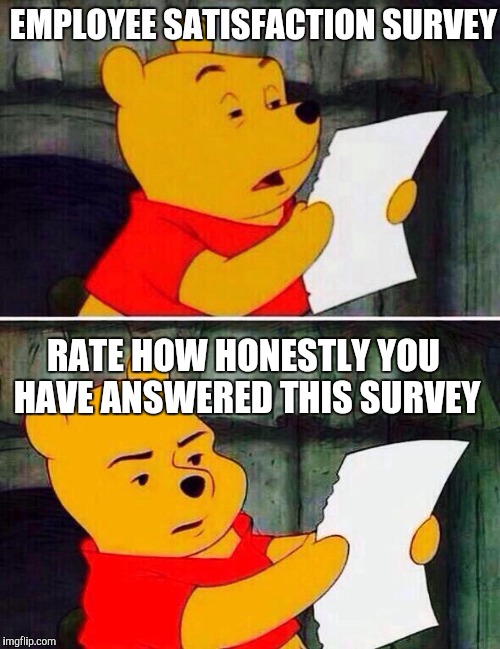 EMPLOYEE SATISFACTION SURVEY RATE HOW HONESTLY YOU HAVE ANSWERED THIS SURVEY | made w/ Imgflip meme maker