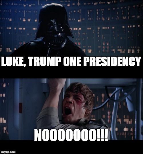 Star Wars No Meme | LUKE, TRUMP ONE PRESIDENCY; NOOOOOOO!!! | image tagged in memes,star wars no | made w/ Imgflip meme maker
