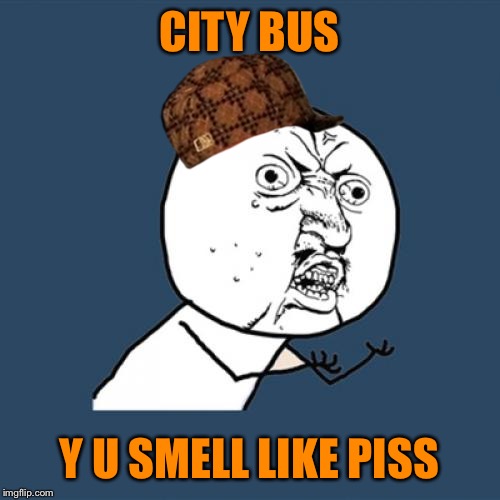 Y U No Meme | CITY BUS; Y U SMELL LIKE PISS | image tagged in memes,y u no,scumbag | made w/ Imgflip meme maker