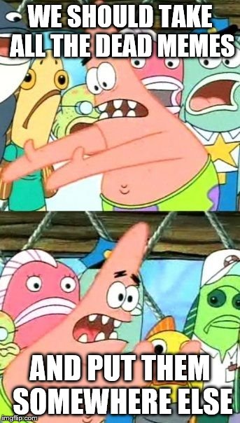 Put It Somewhere Else Patrick Meme | WE SHOULD TAKE ALL THE DEAD MEMES; AND PUT THEM SOMEWHERE ELSE | image tagged in memes,put it somewhere else patrick | made w/ Imgflip meme maker