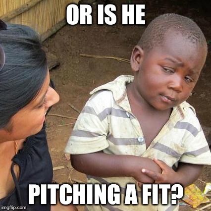 Third World Skeptical Kid Meme | OR IS HE PITCHING A FIT? | image tagged in memes,third world skeptical kid | made w/ Imgflip meme maker