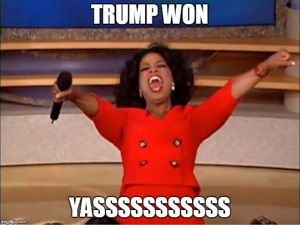 Oprah You Get A Meme | TRUMP WON; YASSSSSSSSSSS | image tagged in memes,oprah you get a | made w/ Imgflip meme maker