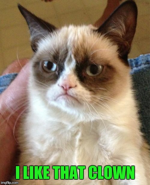 Grumpy Cat Meme | I LIKE THAT CLOWN | image tagged in memes,grumpy cat | made w/ Imgflip meme maker