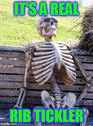 Waiting Skeleton Meme | IT'S A REAL RIB TICKLER | image tagged in memes,waiting skeleton | made w/ Imgflip meme maker