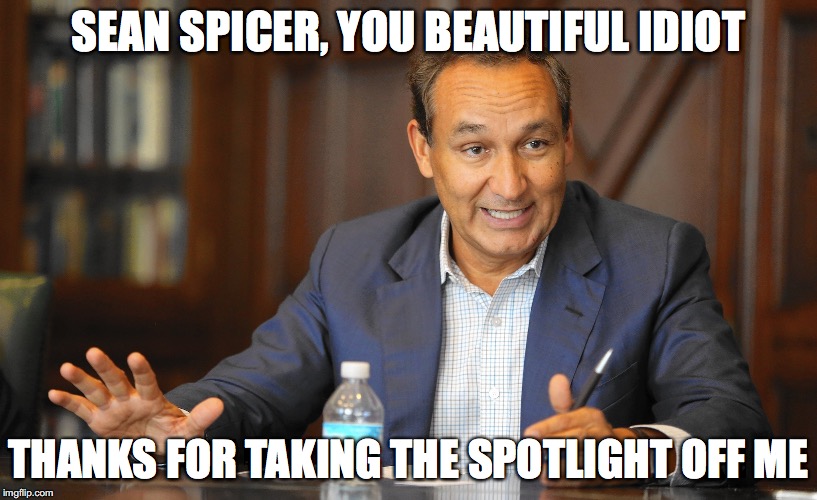 With the assist from Spicer | SEAN SPICER, YOU BEAUTIFUL IDIOT; THANKS FOR TAKING THE SPOTLIGHT OFF ME | image tagged in sean spicer,oscar munoz,united,holocaust,chemical attack | made w/ Imgflip meme maker