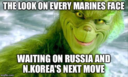 The Grinch (Jim Carrey) | THE LOOK ON EVERY MARINES FACE; WAITING ON RUSSIA AND N.KOREA'S NEXT MOVE | image tagged in the grinch jim carrey | made w/ Imgflip meme maker