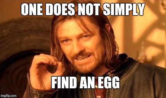 One Does Not Simply Meme | ONE DOES NOT SIMPLY; FIND AN EGG | image tagged in memes,one does not simply,easter egg,easter,chicken or the egg,i will find you | made w/ Imgflip meme maker