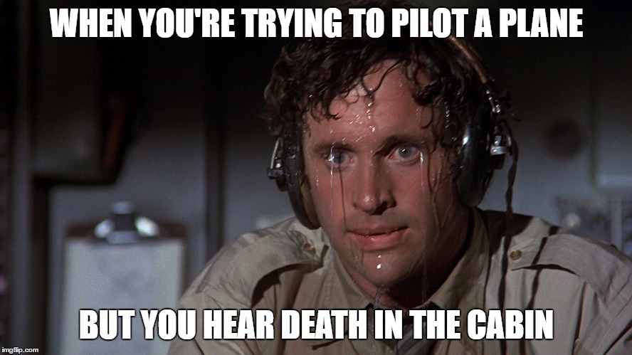 Airplane | WHEN YOU'RE TRYING TO PILOT A PLANE; BUT YOU HEAR DEATH IN THE CABIN | image tagged in airplane | made w/ Imgflip meme maker