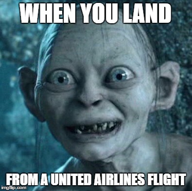 Gollum Meme | WHEN YOU LAND; FROM A UNITED AIRLINES FLIGHT | image tagged in memes,gollum | made w/ Imgflip meme maker