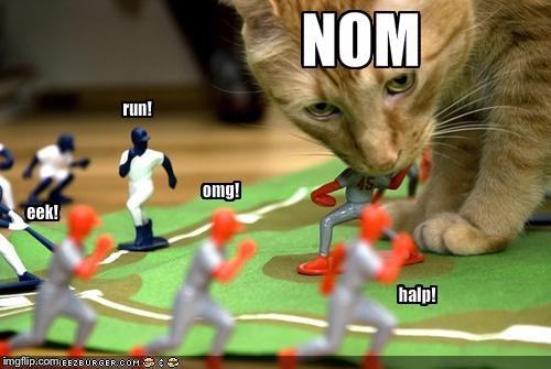 Nom Nom | NOM NOM | image tagged in memes,baseball,cat | made w/ Imgflip meme maker