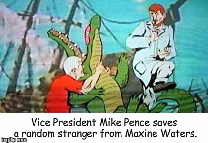 Vice President Mike Pence: Action Hero!  | Vice President Mike Pence saves a random stranger from Maxine Waters. | image tagged in mike pence | made w/ Imgflip meme maker