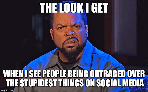 Ice Cube Disgusted | THE LOOK I GET; WHEN I SEE PEOPLE BEING OUTRAGED OVER THE STUPIDEST THINGS ON SOCIAL MEDIA | image tagged in ice cube disgusted | made w/ Imgflip meme maker
