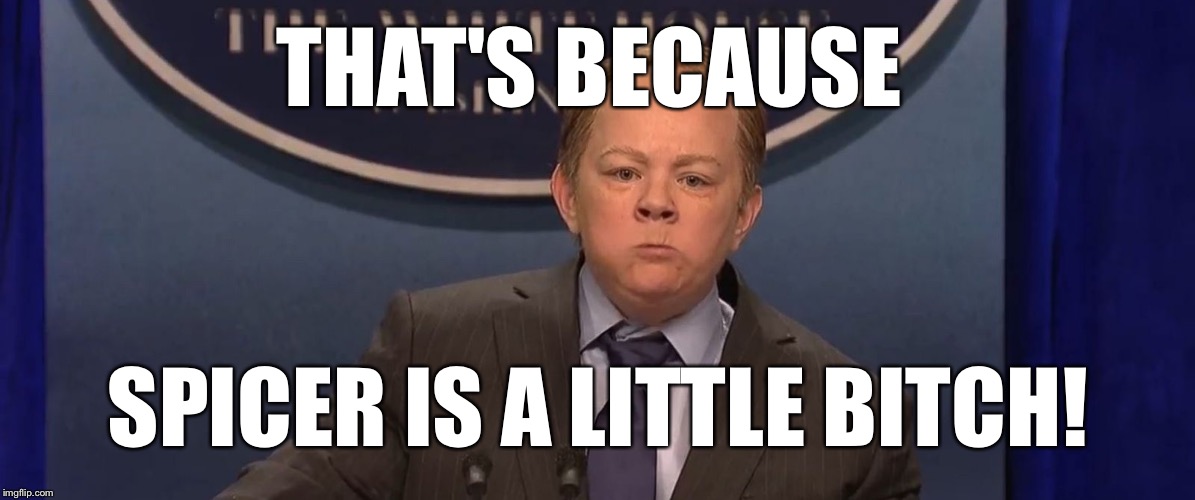 THAT'S BECAUSE SPICER IS A LITTLE B**CH! | made w/ Imgflip meme maker