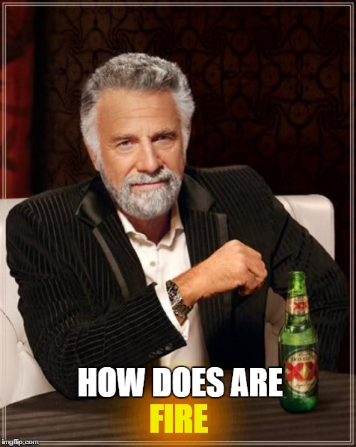 The Most Interesting Man In The World | HOW DOES ARE; FIRE | image tagged in memes,the most interesting man in the world | made w/ Imgflip meme maker