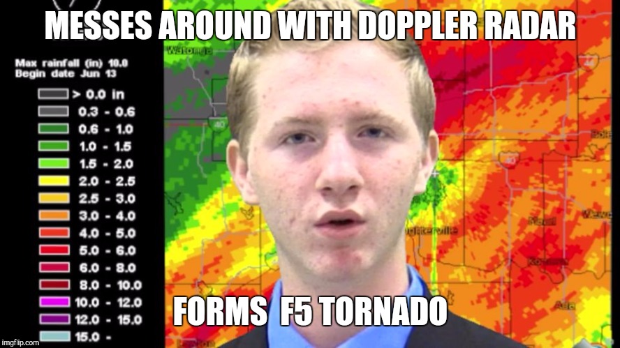 Shocked News Anchor | MESSES AROUND WITH DOPPLER RADAR; FORMS  F5 TORNADO | image tagged in shocked news anchor | made w/ Imgflip meme maker
