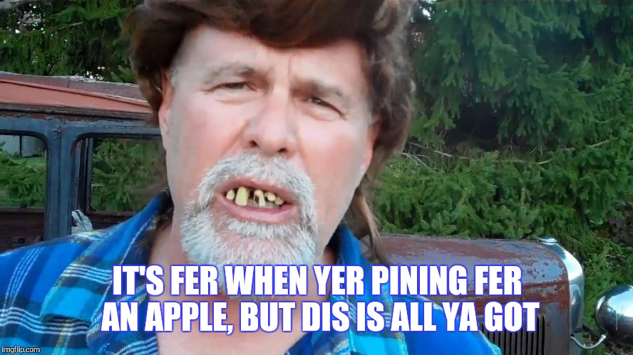 IT'S FER WHEN YER PINING FER AN APPLE, BUT DIS IS ALL YA GOT | made w/ Imgflip meme maker