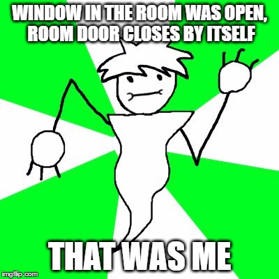 logical ghost | WINDOW IN THE ROOM WAS OPEN, ROOM DOOR CLOSES BY ITSELF; THAT WAS ME | image tagged in logical ghost | made w/ Imgflip meme maker
