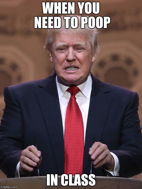 Donald Trump | WHEN YOU NEED TO POOP; IN CLASS | image tagged in donald trump | made w/ Imgflip meme maker