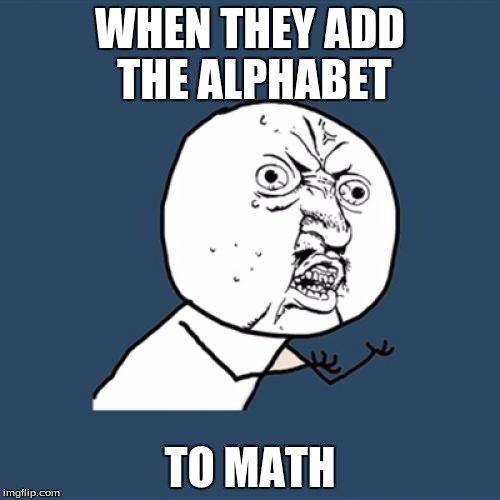 Y U No Meme | WHEN THEY ADD THE ALPHABET; TO MATH | image tagged in memes,y u no | made w/ Imgflip meme maker