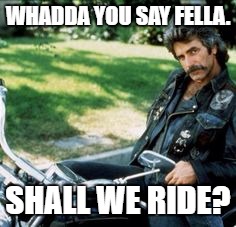 Motorcycle Sam | WHADDA YOU SAY FELLA. SHALL WE RIDE? | image tagged in motorcycle sam | made w/ Imgflip meme maker