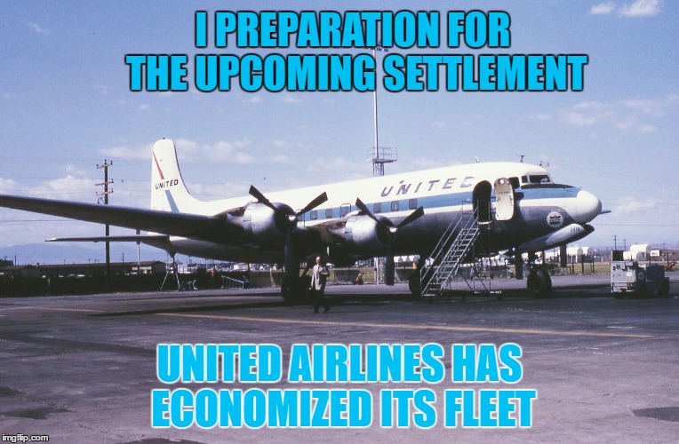 Economize Economize | I PREPARATION FOR THE UPCOMING SETTLEMENT; UNITED AIRLINES HAS ECONOMIZED ITS FLEET | image tagged in united propeller plane,united airlines passenger removed,airport,memes,united airlines | made w/ Imgflip meme maker