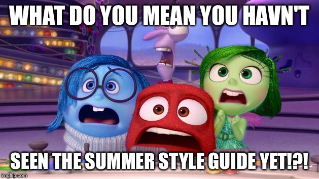 Inside Out Surprise | WHAT DO YOU MEAN YOU HAVN'T; SEEN THE SUMMER STYLE GUIDE YET!?! | image tagged in inside out surprise | made w/ Imgflip meme maker