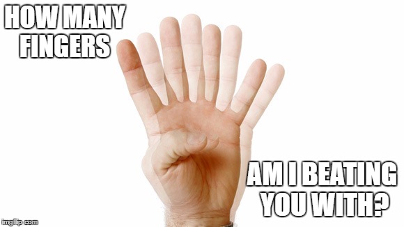 How Many Fingers | HOW MANY FINGERS AM I BEATING YOU WITH? | image tagged in how many fingers | made w/ Imgflip meme maker