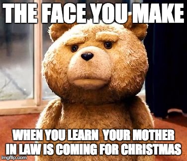 TED | THE FACE YOU MAKE; WHEN YOU LEARN  YOUR MOTHER IN LAW IS COMING FOR CHRISTMAS | image tagged in memes,ted | made w/ Imgflip meme maker