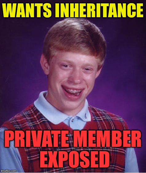 Bad Luck Brian Meme | WANTS INHERITANCE PRIVATE MEMBER EXPOSED | image tagged in memes,bad luck brian | made w/ Imgflip meme maker