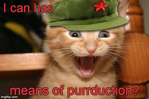 Workers of the World Mewnite! | I can has; means of purrduction? | image tagged in memes,kitty,comrade kitty,workers of the world unite,seize the means of production | made w/ Imgflip meme maker