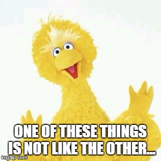 big bird 1 | ONE OF THESE THINGS IS NOT LIKE THE OTHER... | image tagged in big bird 1 | made w/ Imgflip meme maker