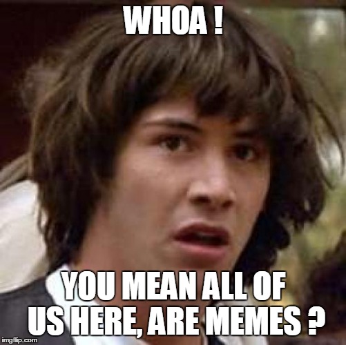 Conspiracy Keanu Meme | WHOA ! YOU MEAN ALL OF US HERE, ARE MEMES ? | image tagged in memes,conspiracy keanu | made w/ Imgflip meme maker